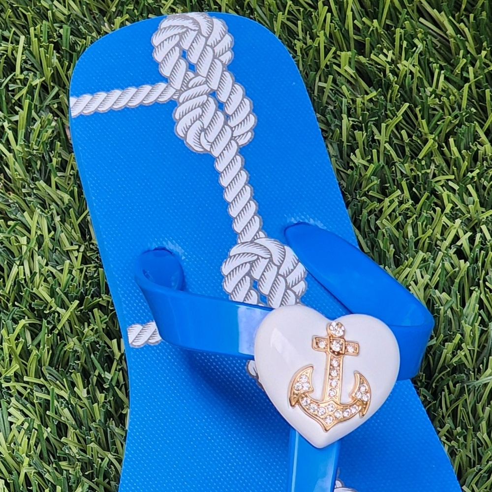 WLK By S.Miller Royal Blue Rhinestone Anchor Women's Flip Flop Sandals Size 10 - Picture 10 of 12